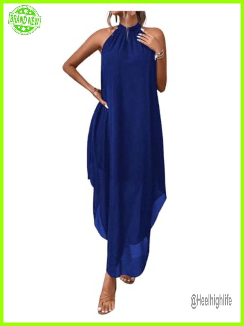 Halter Flowy Chiffon A-Line Maxi Dress Sleeveless V-Back Formal